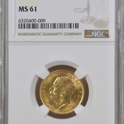 1913 George V Full Gold Sovereign - NGC Graded MS61