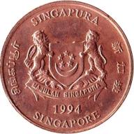 1993 Singapore 1c One Cent Two Orchids