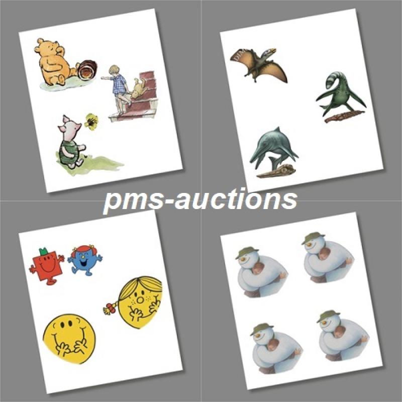 50P & £5 Commemorative Colour Coin Decals Sticker Sets - Choose from Dinosaurs, Winnie the Pooh, Mr Men, Snowman