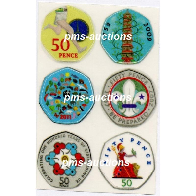 50P Commemorative Colour Coin (Transparent) Decals Stickers Set