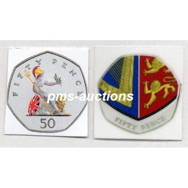 50P Definitive Colour Coin Decals Stickers - Choose from Britannia or Shield