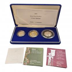 2003 Silver Proof PIEDFORT 3-Coin Collection Set (DNA, Suffragette, Royal Arms)