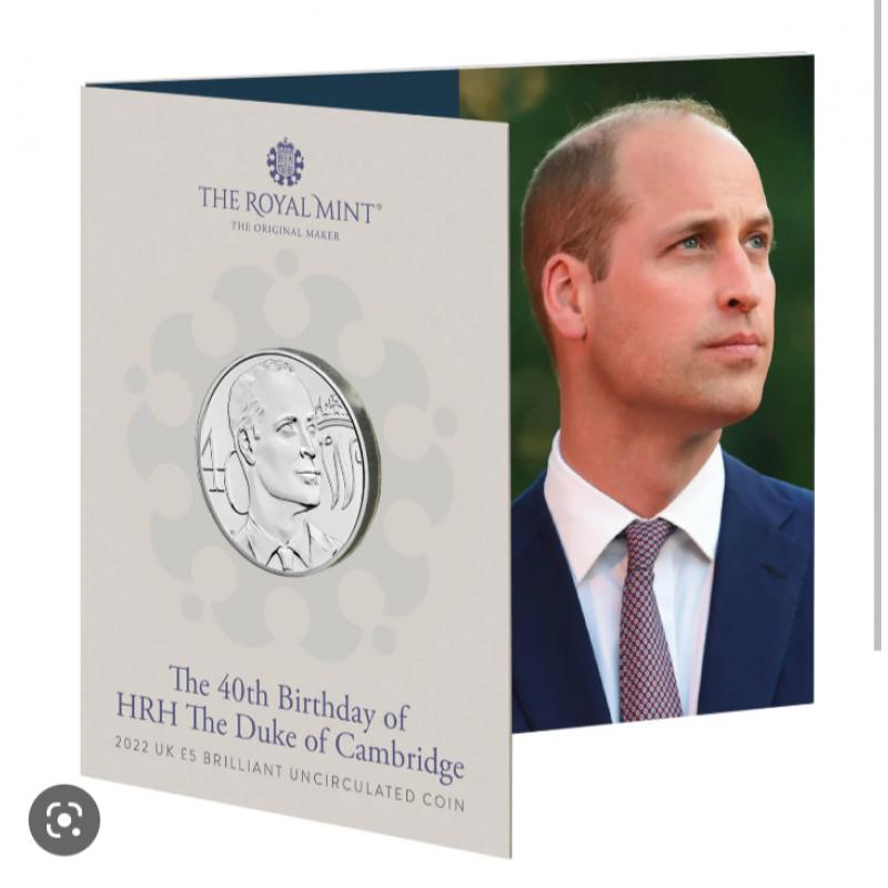 The 40th Birthday of HRH The Duke of Cambridge 2022 UK £5 Brilliant Uncirculated Coin