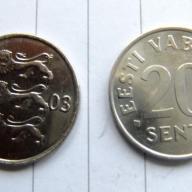 2003 Estonia 20 Senti Coin Eesti Vabariik Three Lions Circulated Condition
