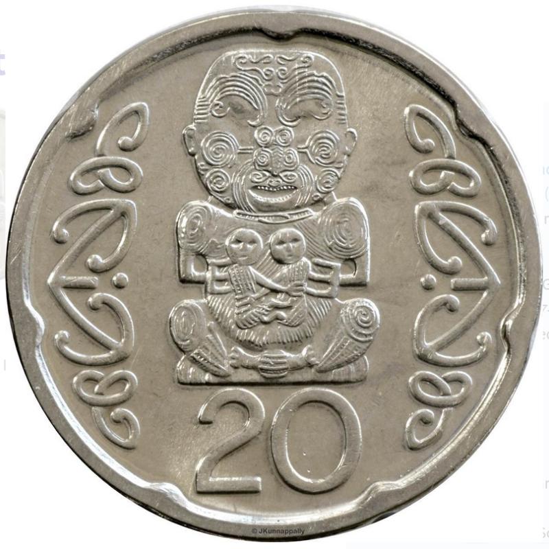 2008 New Zealand 20 Cents Maori Carving Circulated Condition VAT
