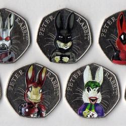 50P Superhero Colour Coin Decals Stickers - Choose from 7x Characters