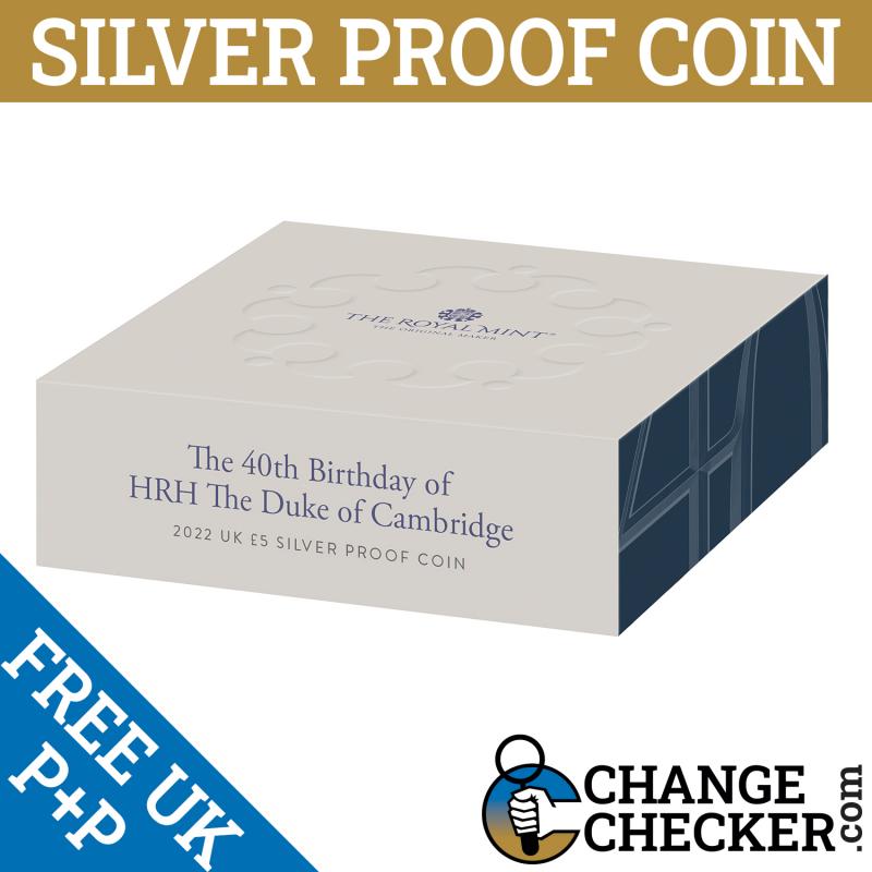 Silver Proof 40th Birthday of HRH Prince William 2022 £5 Five Pounds Coin Pre-Or